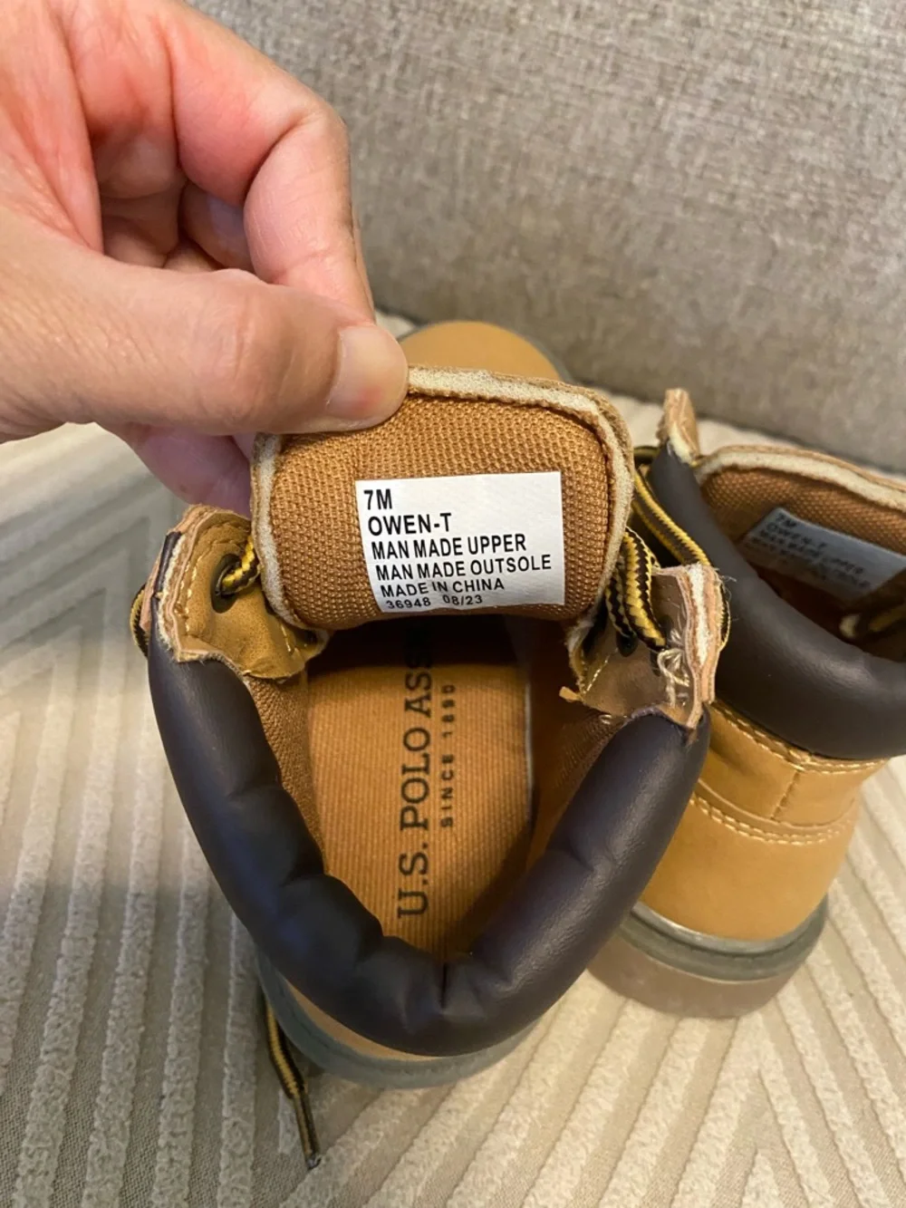 New U.S. Polo Assn. boys size 7M Owen wheat brown high top faux leather boots